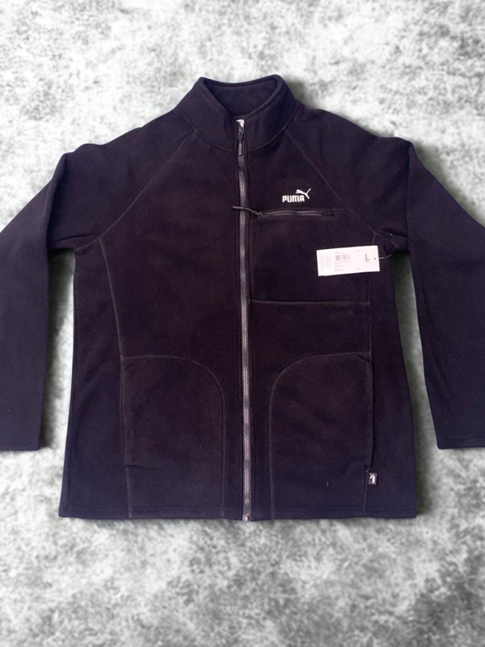 Puma Polar Fleece Jacket Mens Medium Black Full Zip Pockets Logo Outdoor NWT